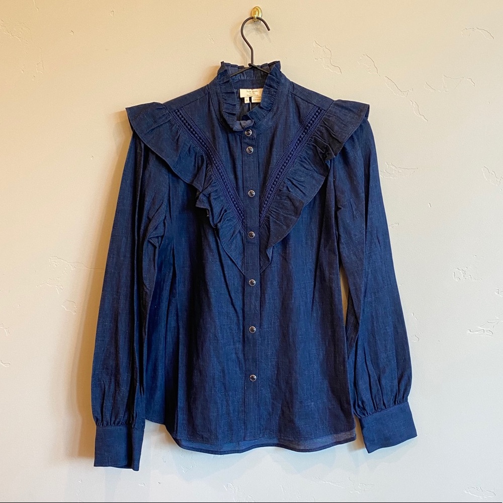 kate spade Blue Ruffle Button-Up Top
